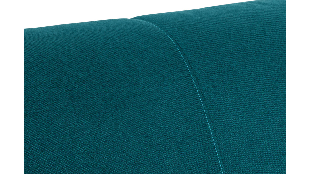 Canap convertible 3 places en tissu bleu paon et bois clair avec matelas 12 cm SKANDY