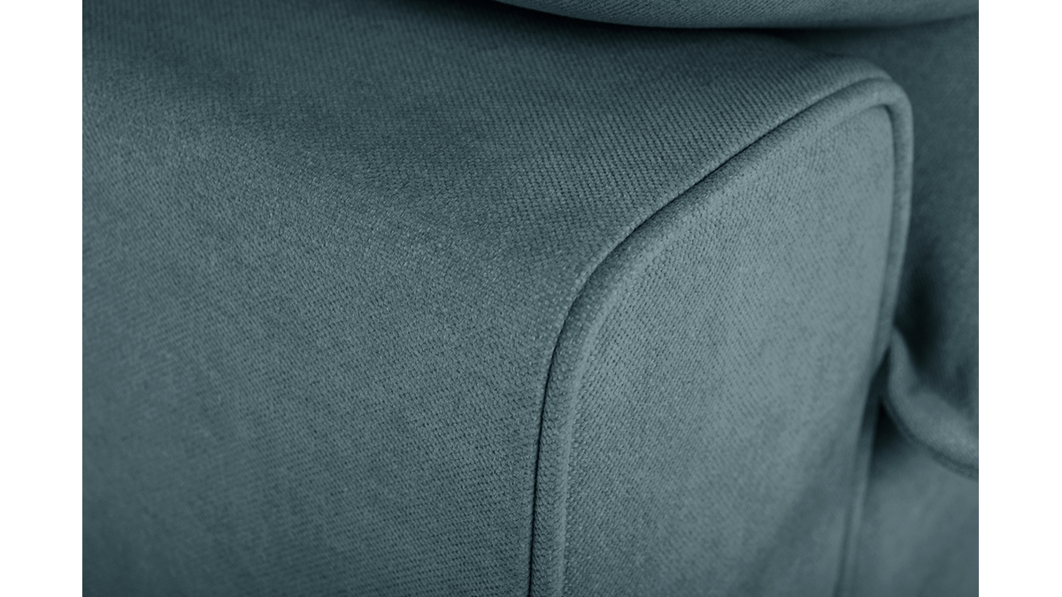Canap design 3 places en tissu effet velours bleu gris et mtal noir DORY