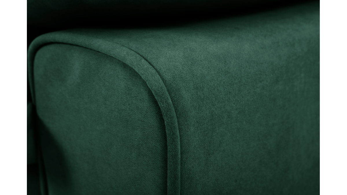 Canap design 3 places en tissu velours vert fonc et mtal noir DORY