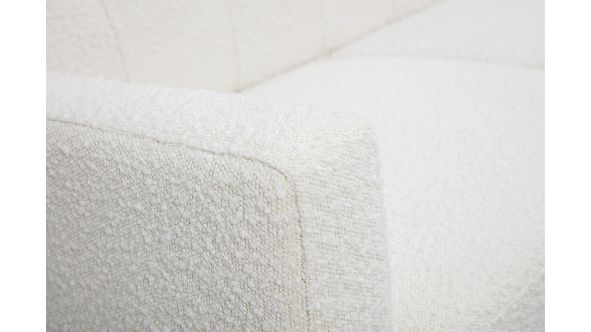Canap scandinave 2 places en tissu effet laine boucle blanc et bois clair MOON