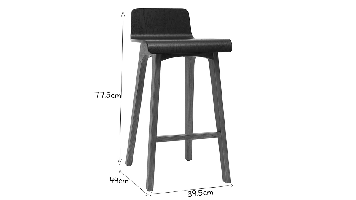 Chaise de bar scandinave noir et bois fonc H65 cm BALTIK