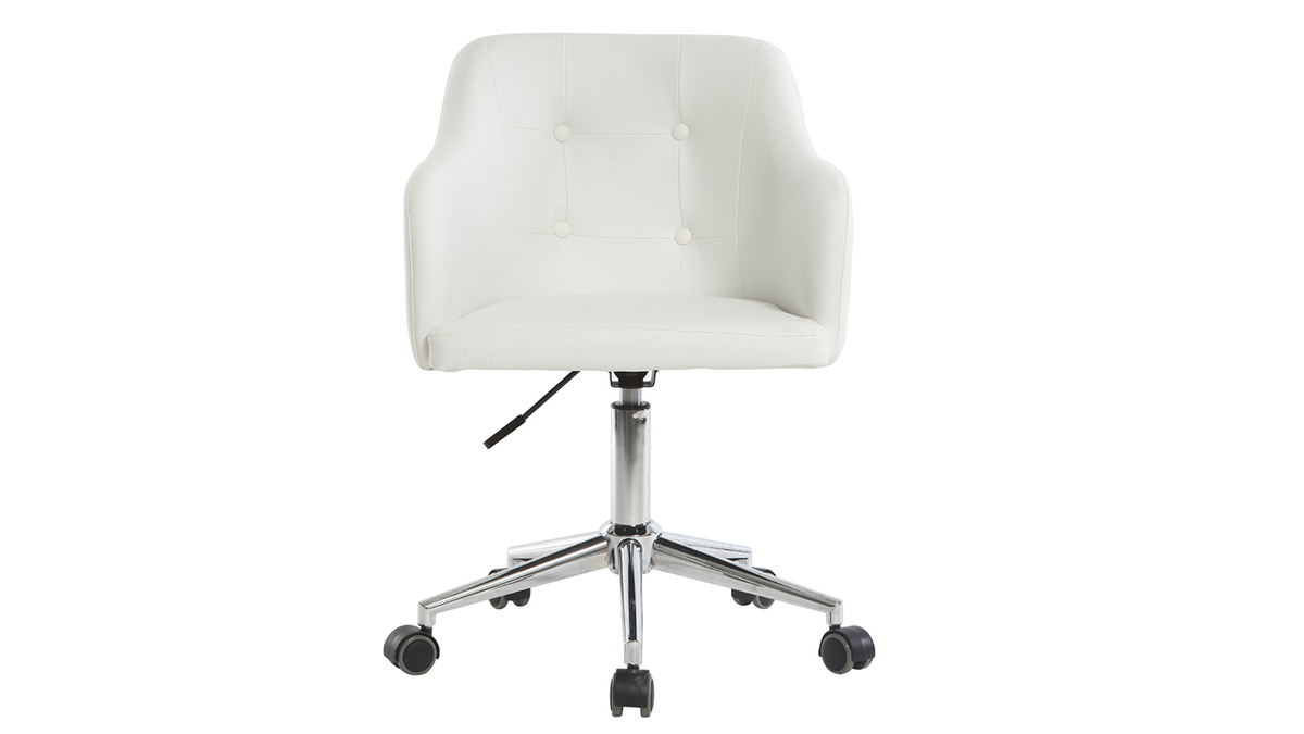 Chaise de bureau  roulettes design blanc et acier chrom BALTIK