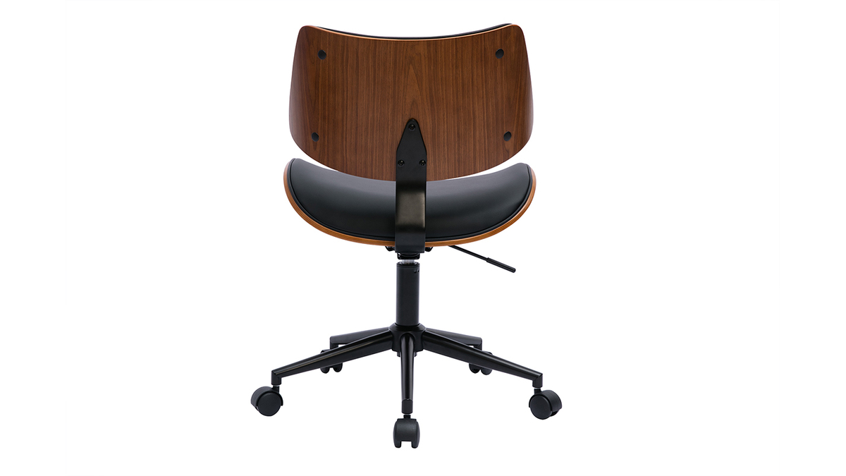 Chaise de bureau  roulettes design noir, bois fonc noyer et mtal noir MALMO