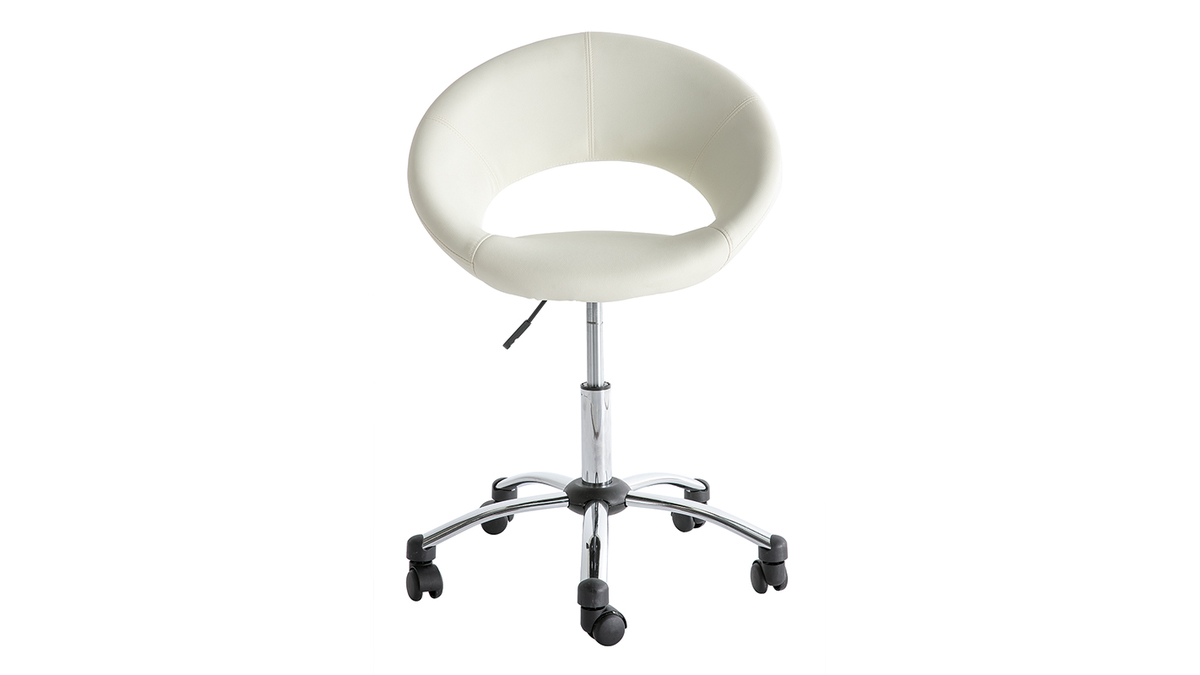 Chaise de bureau design blanc  roulettes PINTO