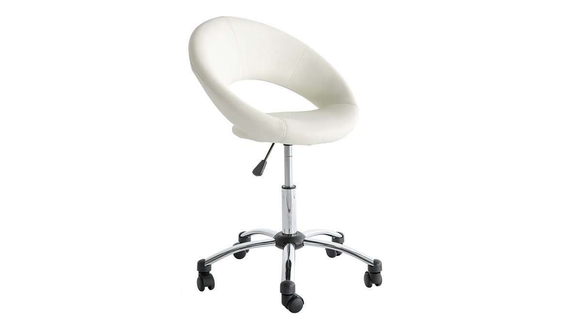 Chaise de bureau design blanc  roulettes PINTO