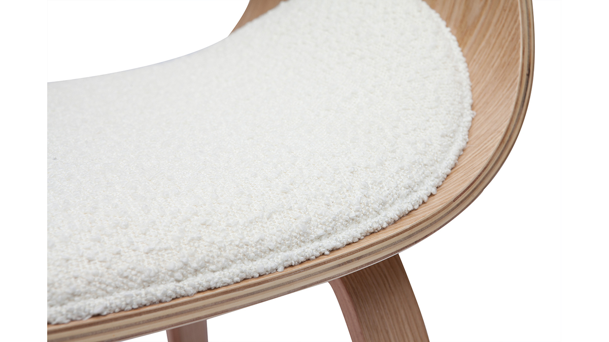 Chaise design en tissu effet laine boucle blanc et bois clair BENT