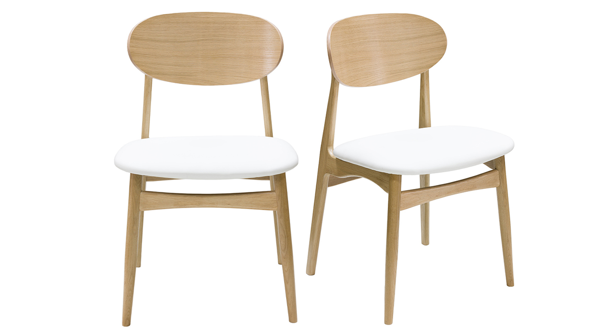 Chaises design blanc et bois clair chne massif (lot de 2) VICKY