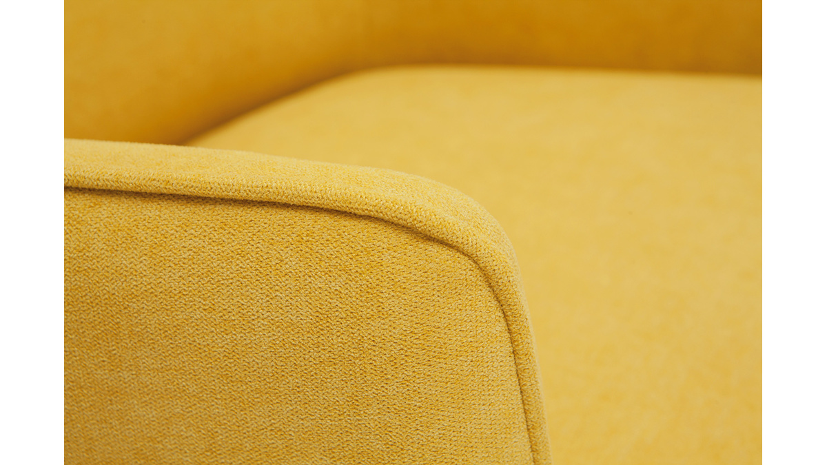 Fauteuil design en tissu effet velours jaune moutarde et mtal noir LAURENS