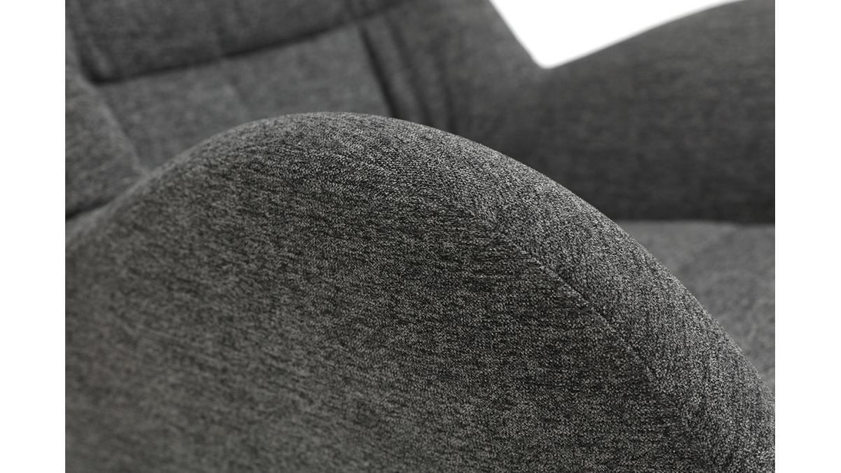 Fauteuil et repose-pieds design en tissu gris fonc et mtal noir ZOE