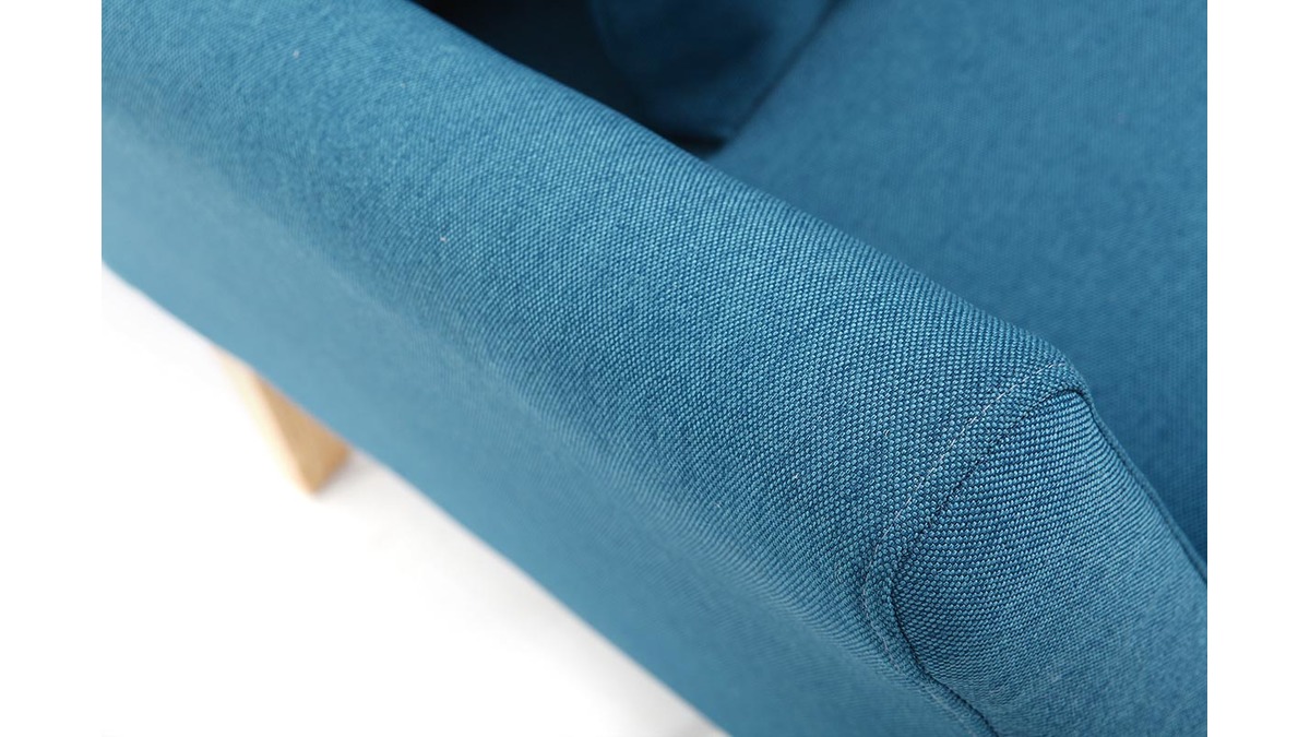 Fauteuil scandinave dhoussable en tissu bleu canard et bois clair OSLO