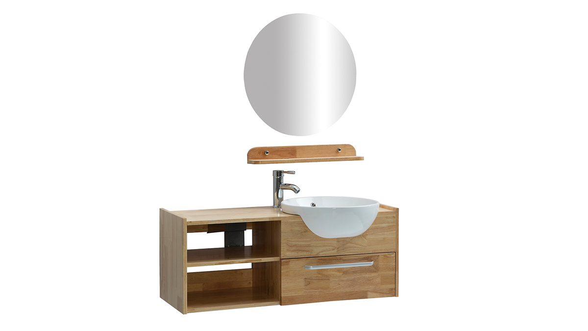 Meuble de salle de bain : vasque, meuble sous-vasque, tagre et miroir EYTAN