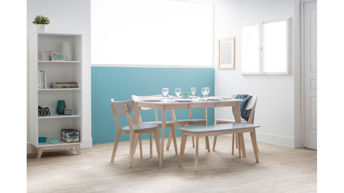 Table  manger extensible scandinave carre blanche et bois L90-130 cm LEENA