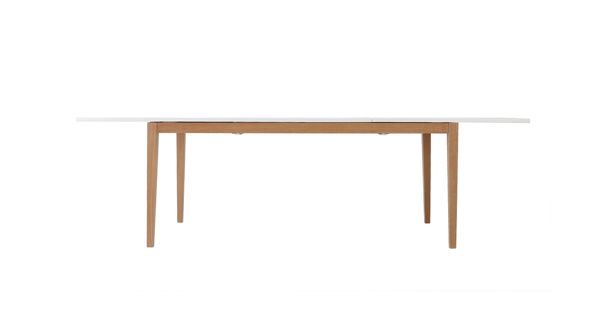 Table  manger scandinave extensible blanche pieds bois rectangulaire L180-260 cm DELAH