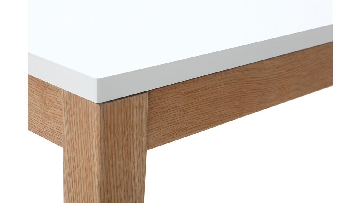 Table  manger scandinave extensible blanche pieds bois rectangulaire L180-260 cm DELAH