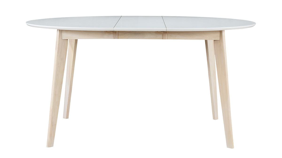 Table  manger scandinave ronde extensible blanc et bois L120-150 cm LEENA