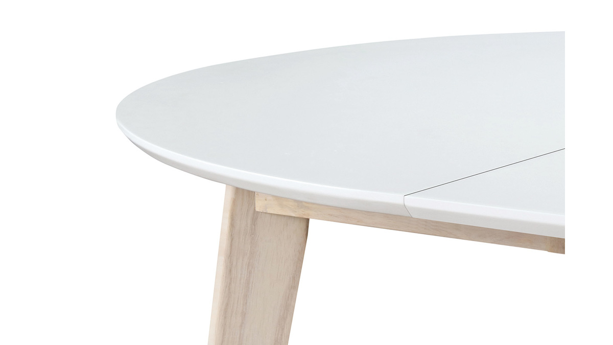 Table  manger scandinave ronde extensible blanc et bois L120-150 cm LEENA