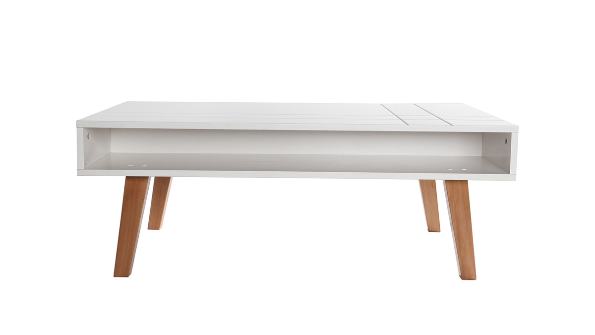 Table basse design laqu blanc mat et bois ADORNA