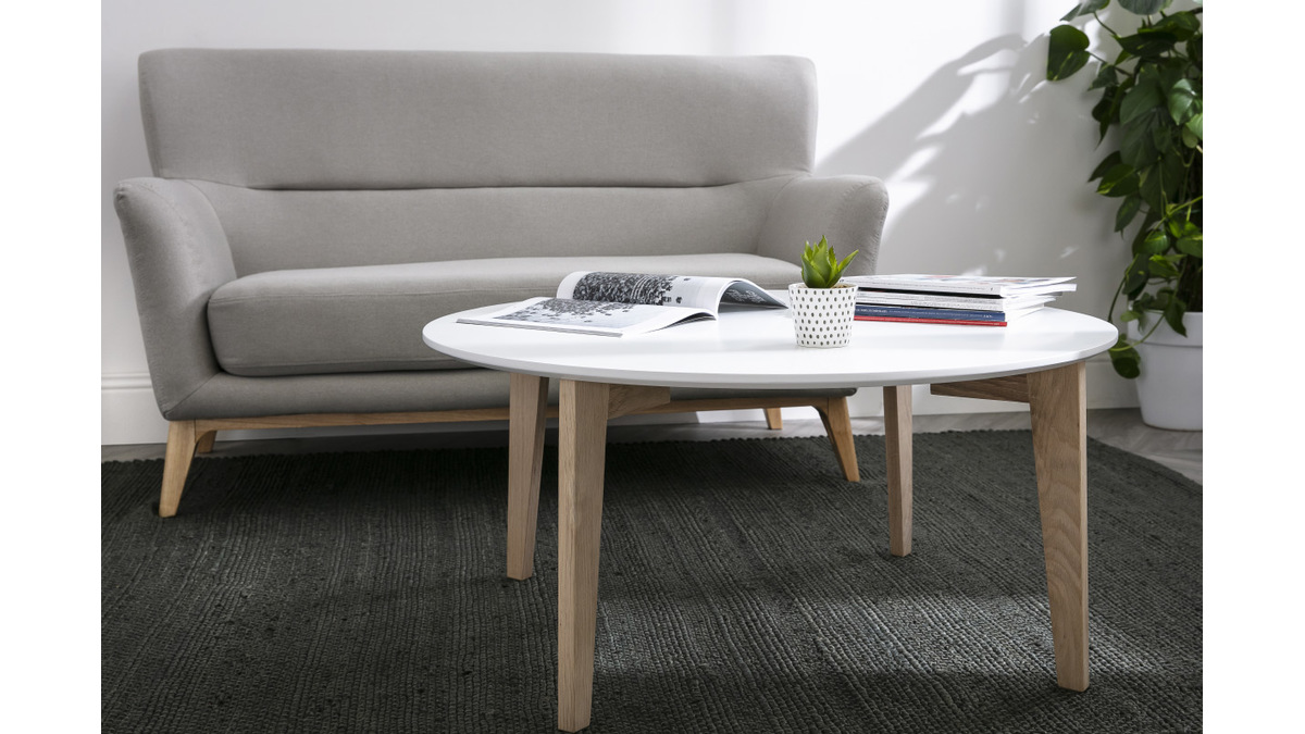 Table basse design laque blanc mat et bois naturel LARGO