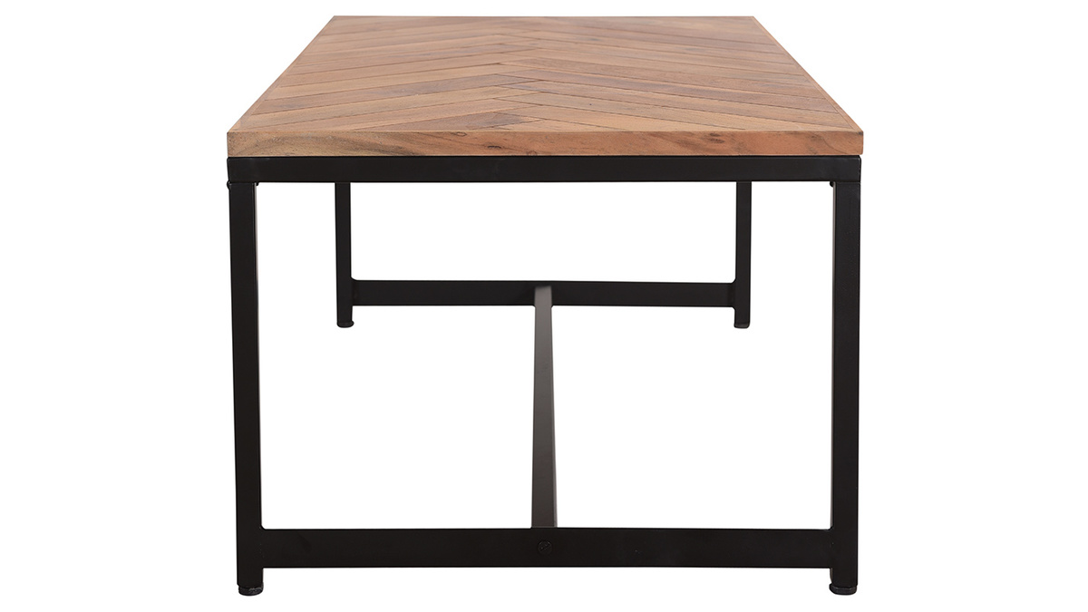Table basse rectangulaire  motifs chevrons en bois massif et mtal noir L120 cm STICK