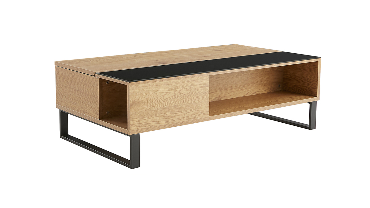 Table basse relevable rectangulaire bois clair et mtal noir L110 cm WYNN