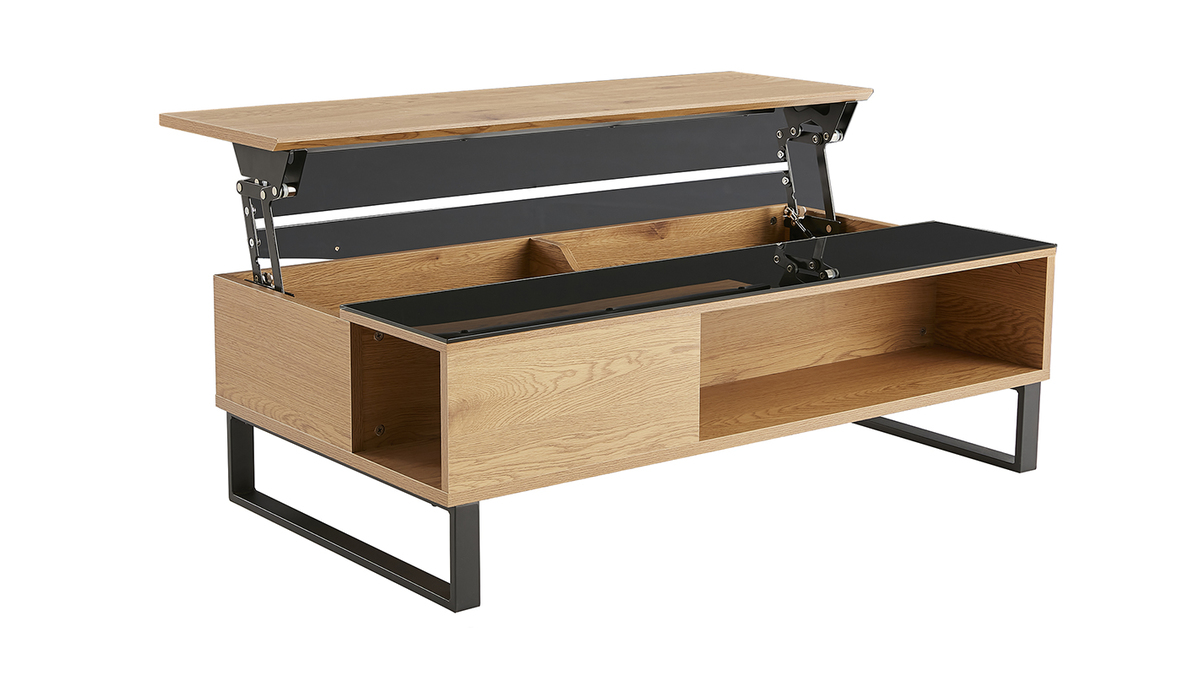 Table basse relevable rectangulaire bois clair et mtal noir L110 cm WYNN