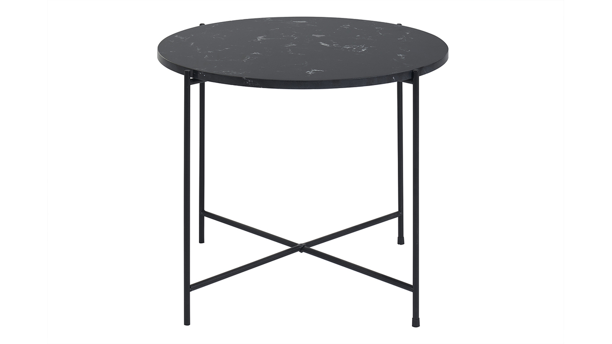 Table basse ronde design noire en marbre et mtal D52 cm SARDA