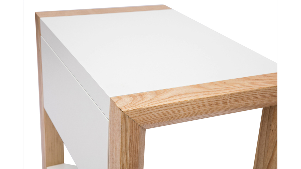 Table de chevet blanc et bois clair frne massif L55 cm ARMEL