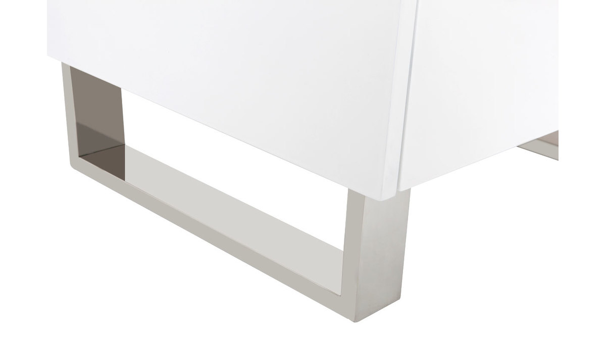 Table de chevet design blanc laqu et mtal chrom L45 cm HALIFAX