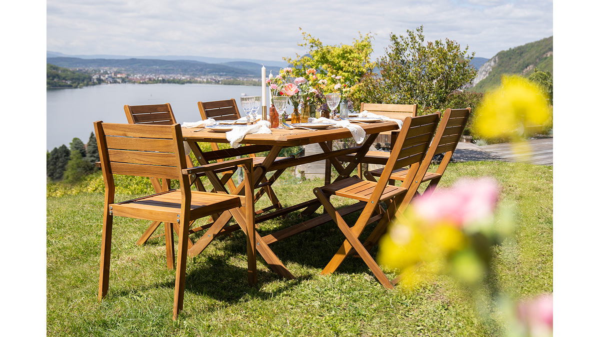 Table de jardin pliante rectangulaire en bois massif L170 cm SANTIAGO