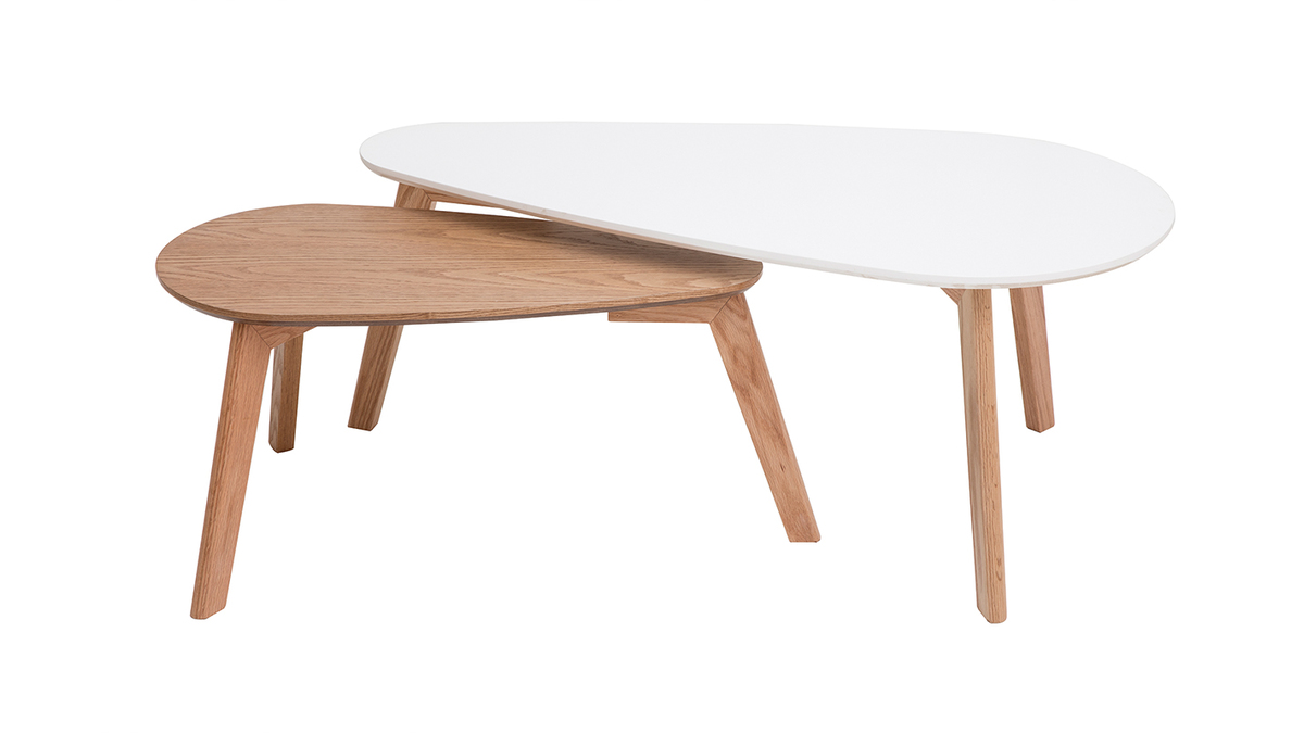 Tables basses gigognes scandinaves bois clair chne et blanc (lot de 2) ARTIK