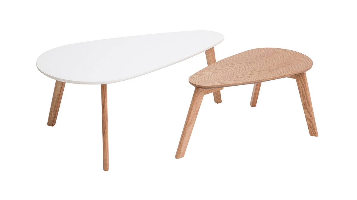 Tables basses gigognes scandinaves bois clair chne et blanc (lot de 2) ARTIK
