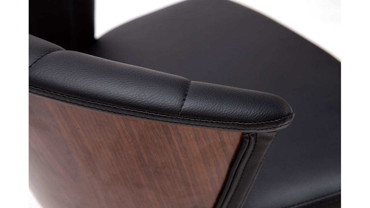Tabouret de bar design pivotant noir et bois fonc H65cm ALBIN