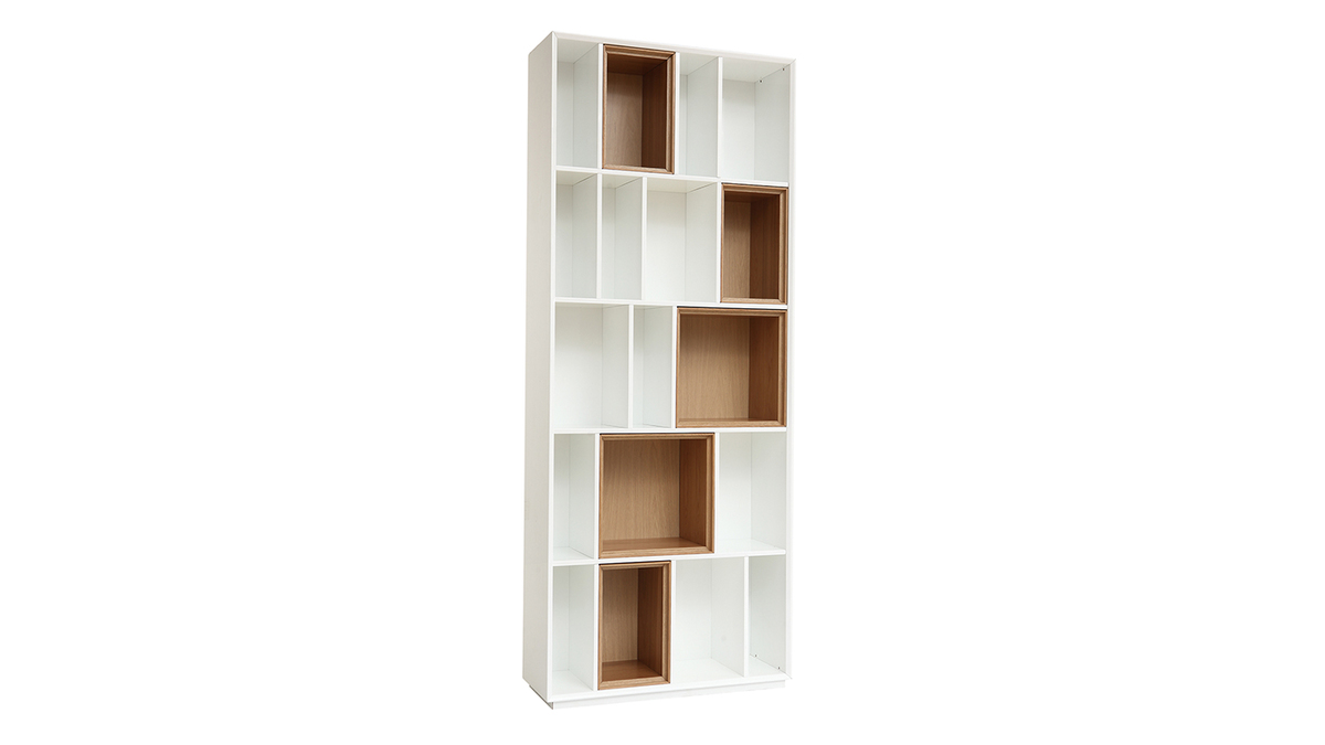 Bibliothèque design modulable blanche et finition bois chêne L85 cm JAZZ