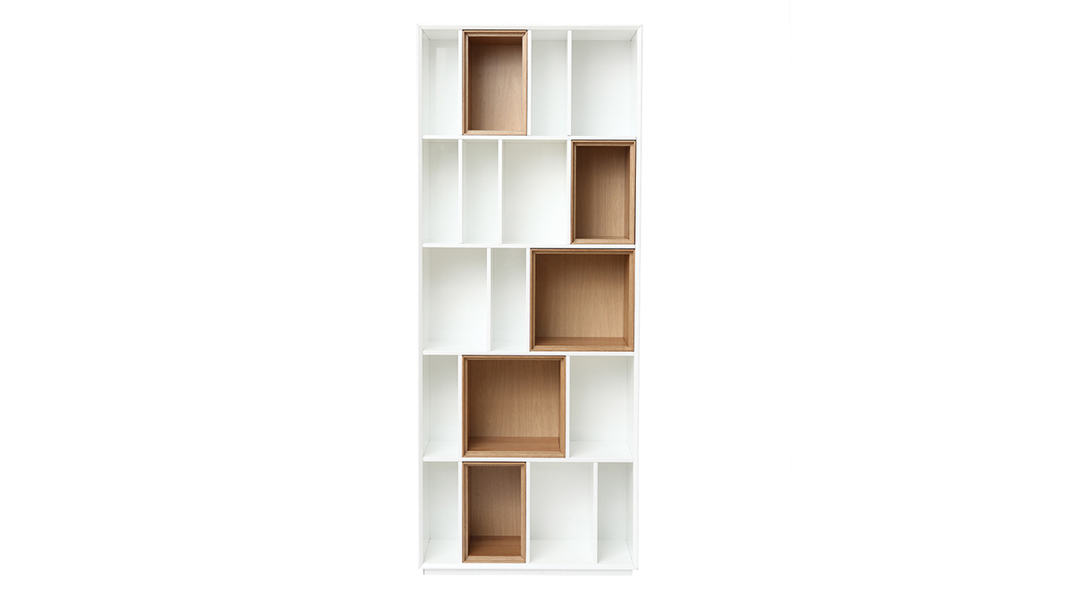 Bibliothèque modulable blanche et finition bois clair chêne L85 cm JAZZ
