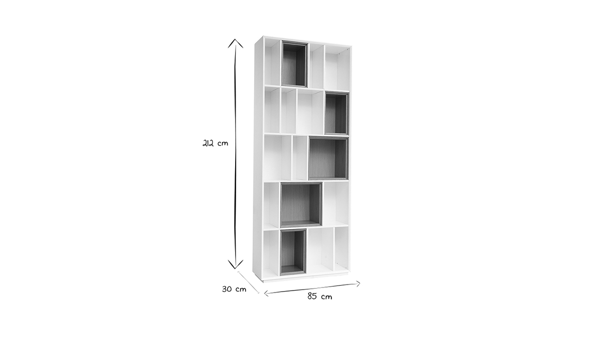 Bibliothque modulable blanche et finition bois clair chne L85 cm JAZZ