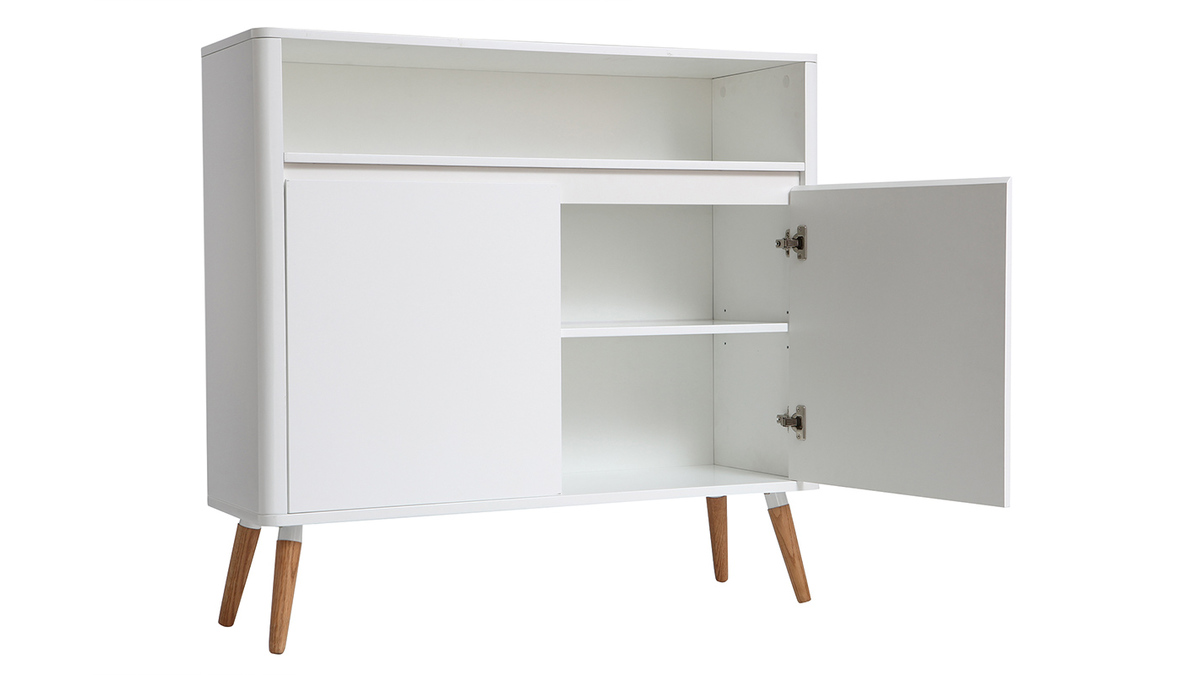 Buffet design scandinave blanc et bois 2 portes L105 cm TOTEM