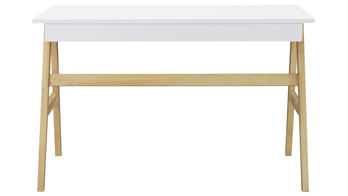 Bureau avec rangements 2 tiroirs scandinave blanc et bois clair chne L120 cm BROOK