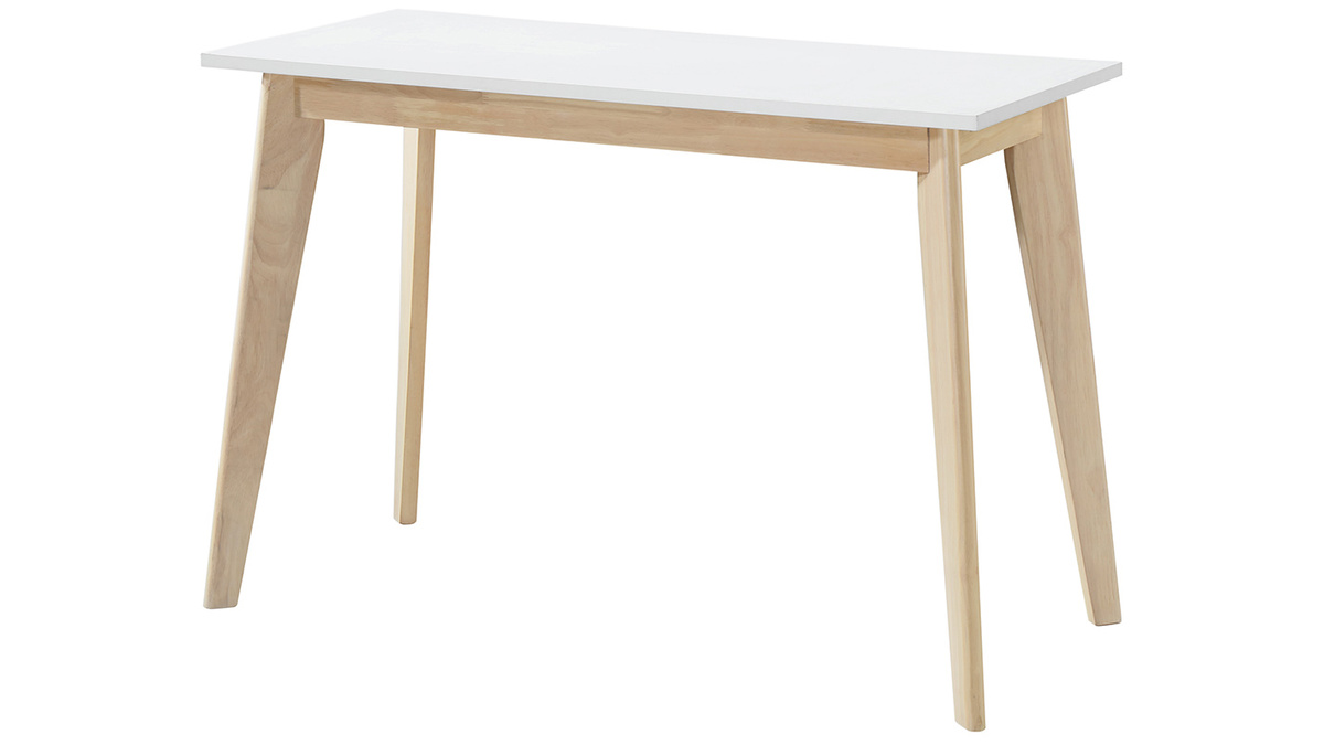 Bureau avec tiroir scandinave blanc et bois clair L110 cm LEENA