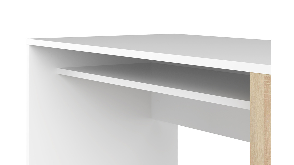 Bureau design blanc et bois clair L114 cm ROUSSO