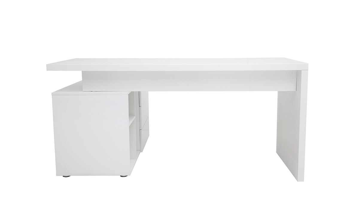 Bureau modulable design blanc laqu brillant L137-160 cm MAXI