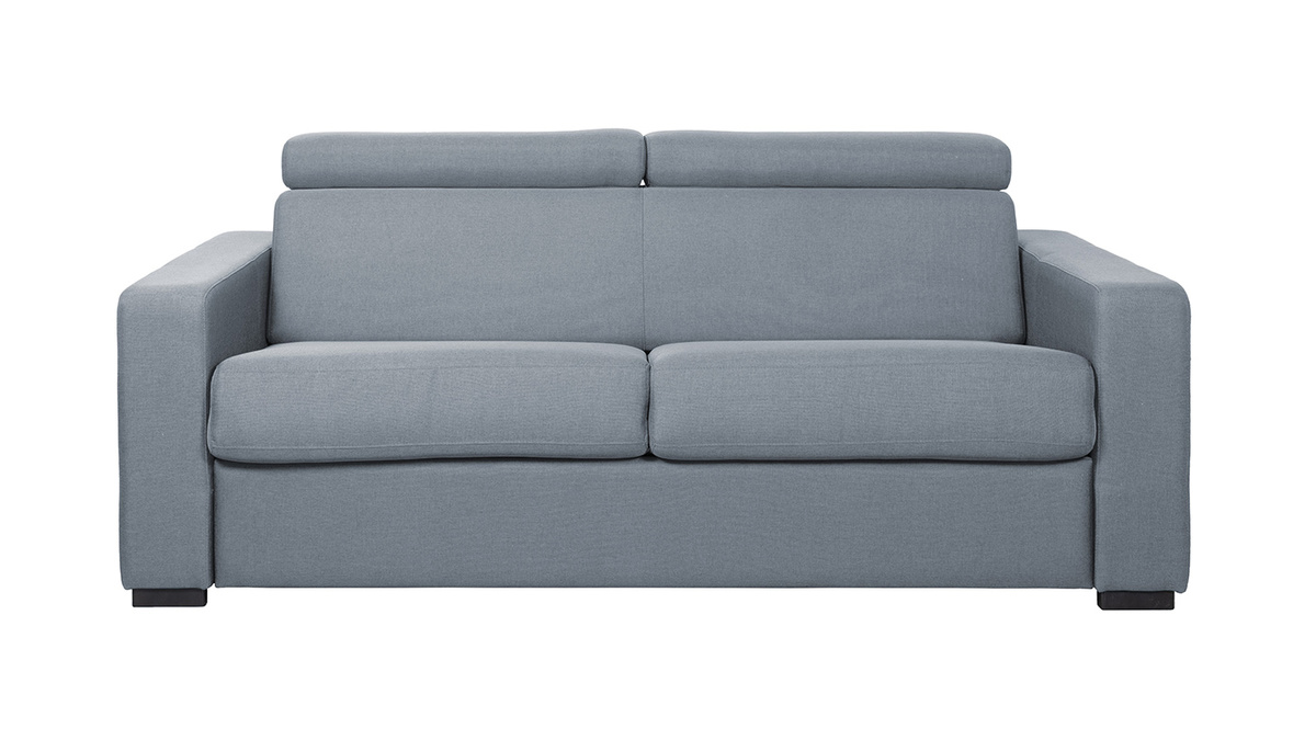 Canapé convertible 3 places avec têtières ajustables gris clair avec matelas 12 cm NORO