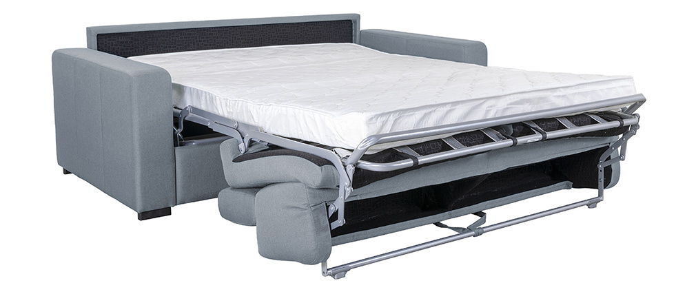 Canapé convertible 3 places avec têtières ajustables gris clair NORO