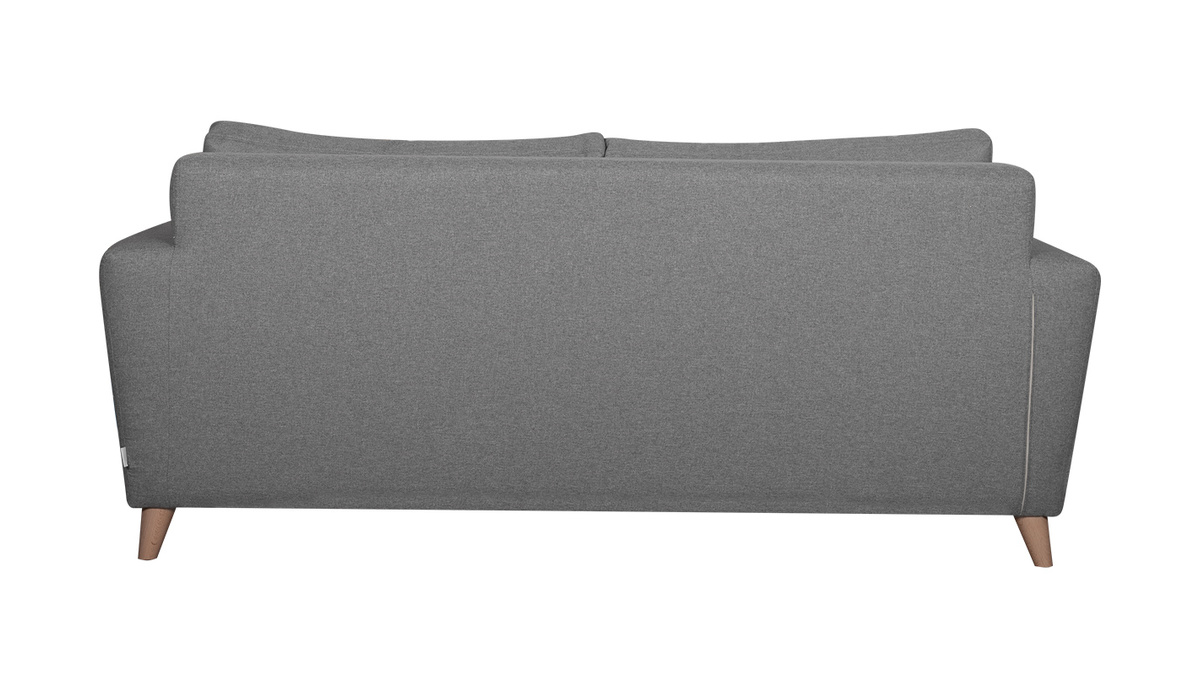 Canap convertible 3 places en tissu gris chin et bois clair avec matelas 9 cm BEAUBOURG