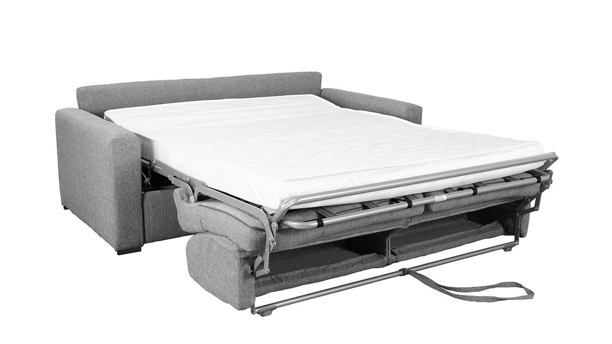 Canapé convertible 3 places en tissu gris clair avec matelas 12 cm DOME