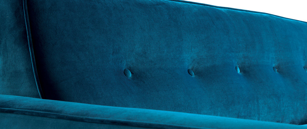 Canapé convertible 3 places en velours bleu paon CIGALE