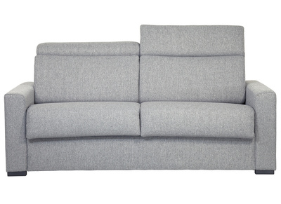 Canapé convertible 3 places gris clair avec matelas 18 cm et têtières ajustables NORO