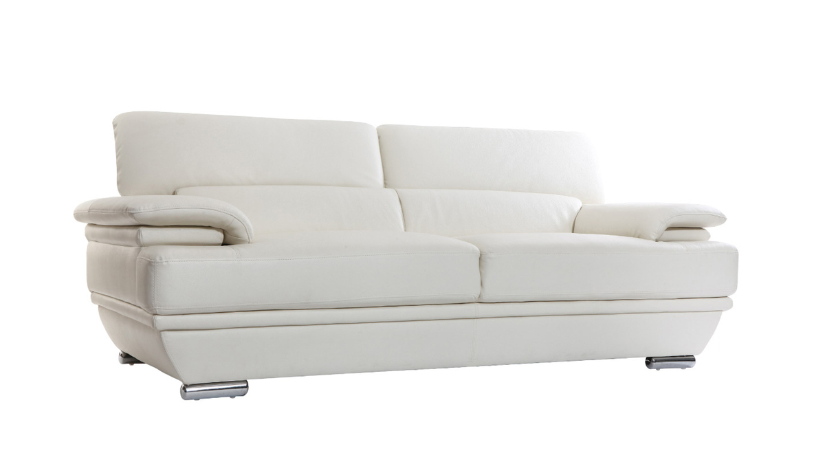 Canapé cuir design 3 places avec têtières ajustables blanc cassé EWING - cuir de buffle
