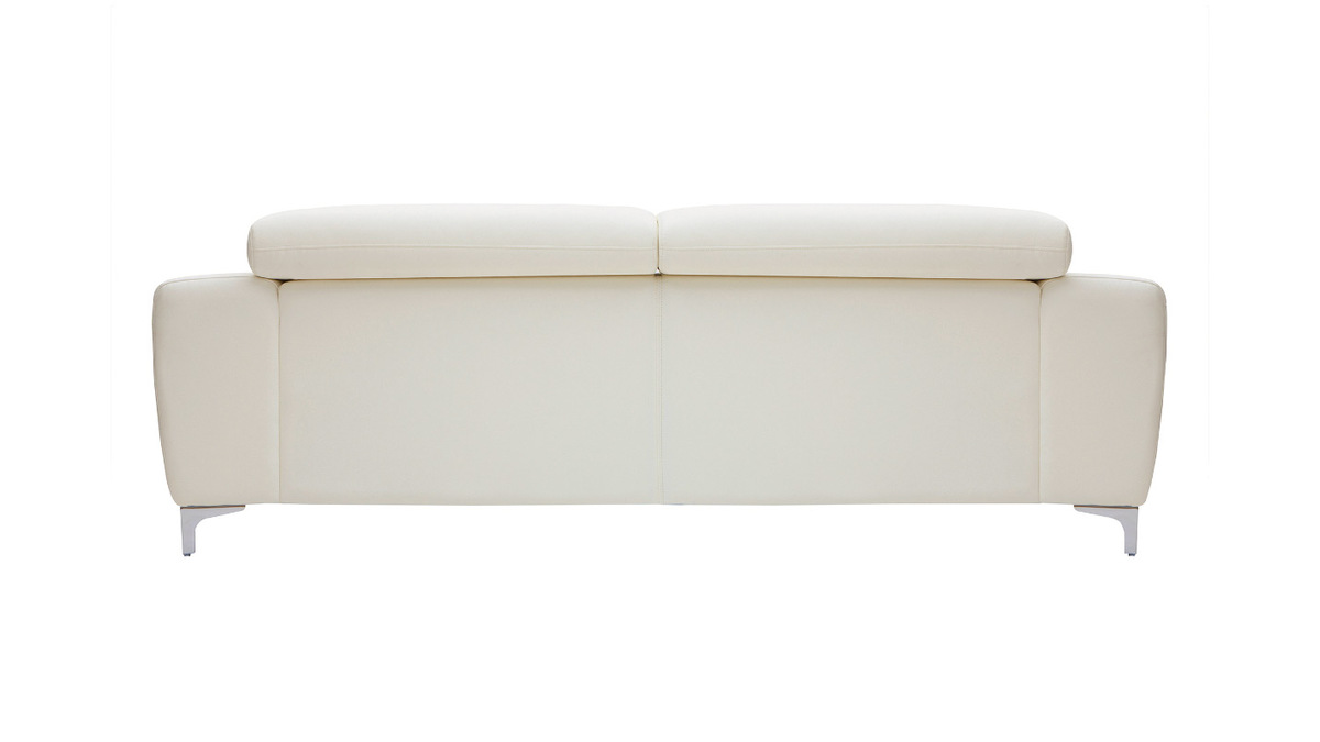 Canapé cuir design 3 places avec têtières relax blanc cassé NEVADA - cuir de buffle