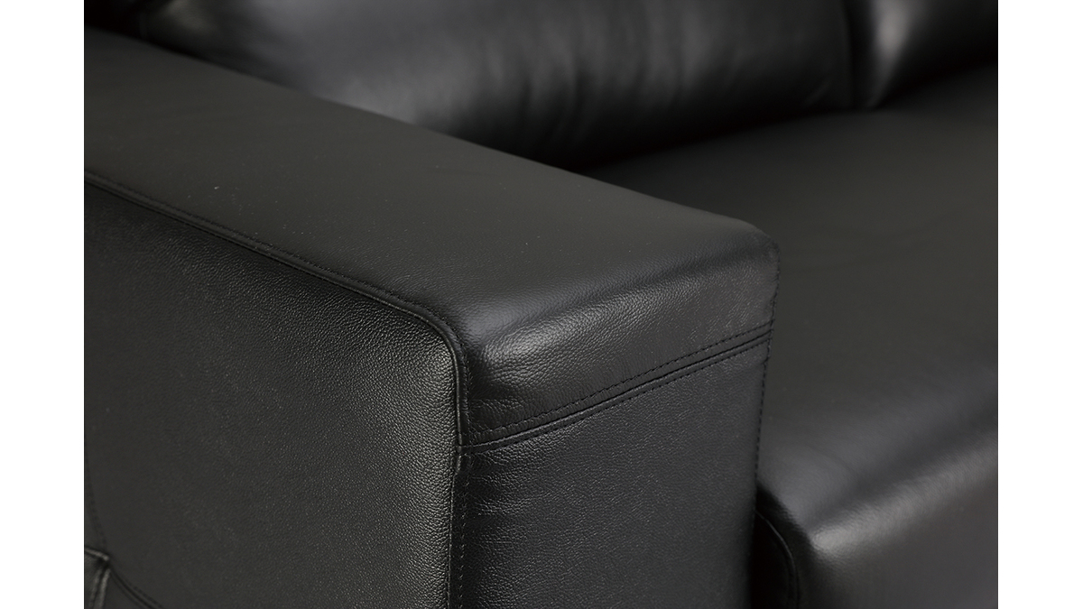 Canap cuir design noir trois places ttires relax noir ARIZONA - Cuir de vachette