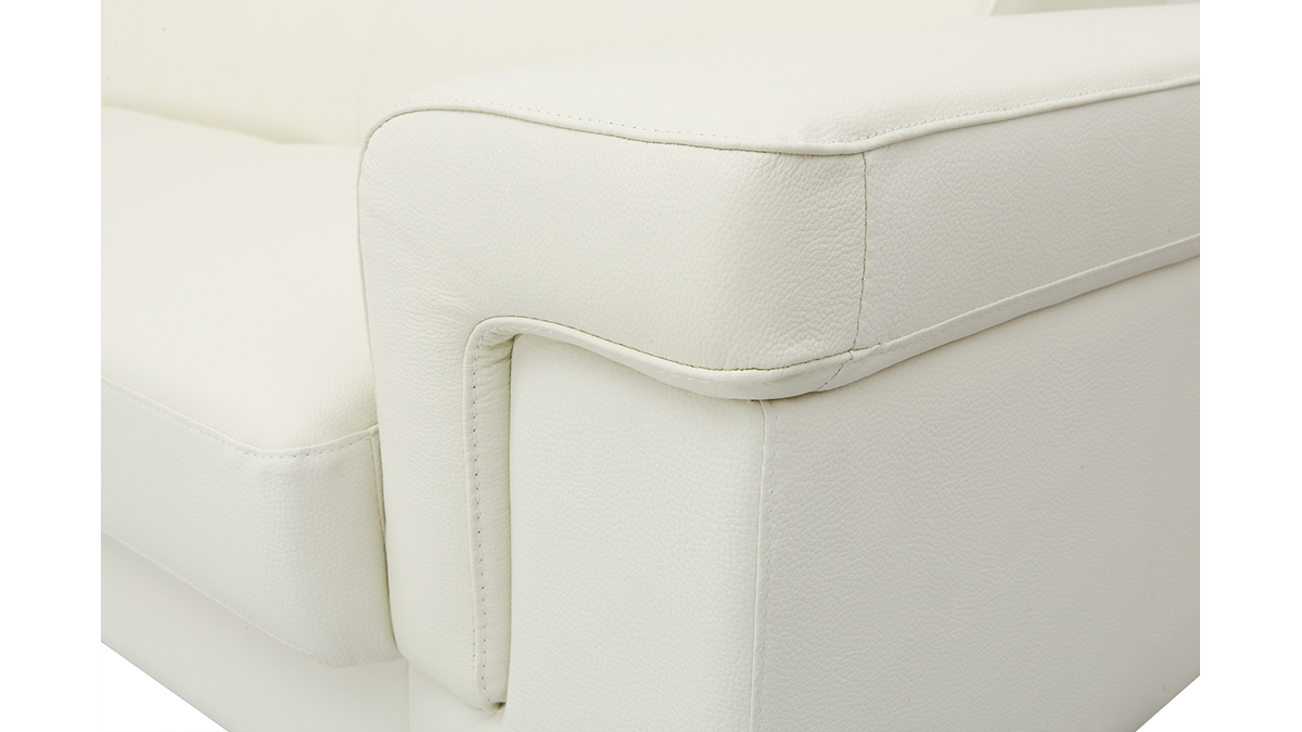 Canap d'angle cuir avec coffre et ttires ajustables blanc cass FRANKLIN - cuir de buffle